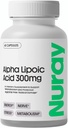 Nuray Alpha Lipoic Acid 300 mg - Sağlıklı Ağlama, Destekler Enerji Üretimi, Proper Nerve Function, Metabolism - 60 Vegetarian Capsules, Gluten-Free Diyetary Supplement