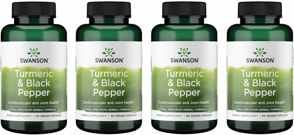 Swanson Premium- Turmeric & Black Pepper - Antioksi, Digestion & Ortak Destek - 90 Veg Caps (4 Pack)