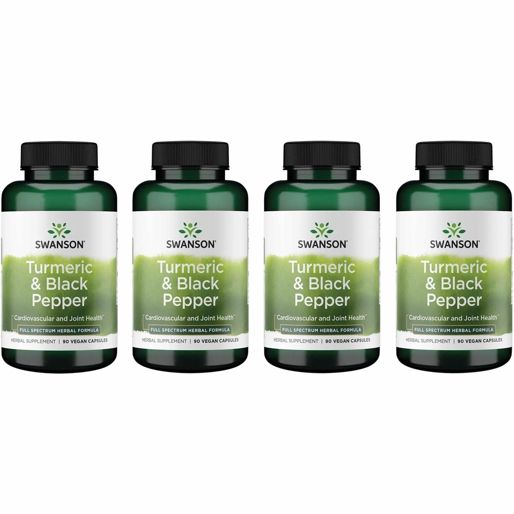 Swanson Premium- Turmeric & Black Pepper - Antioksi, Digestion & Ortak Destek - 90 Veg Caps (4 Pack)