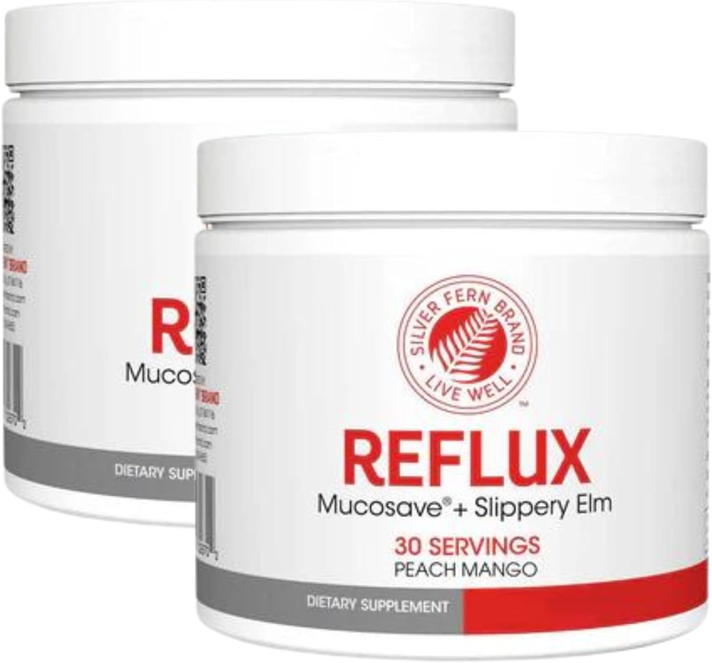 Reflux Digestive Supplement - Ροδάκινο Mango Flavor - Κάθε Tub = 30 Scoops = 30 Services - Mucosal Support for Acid Issues - with Mucosave FG and Slippery Elm Bark (2 Tubs)