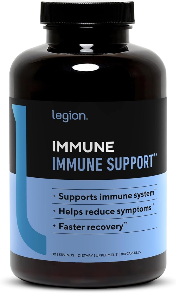 LEGION Immune- Immune Booster for Adults, Natural Immunity System Support w/Vitamin C (500mg), American Ginseng, Guduchi, and Garlic Supplement.
