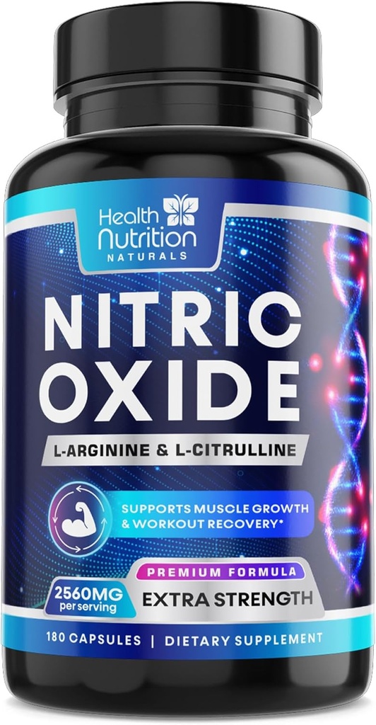 Nitrik Oksit 2560 mg - Ekstra Güç L Arginine & Citrulline Supplement for Men & Women - Premium Kas Destek Nitrik ATM - Natural Energy & Heart Health Support - 180 Capsules