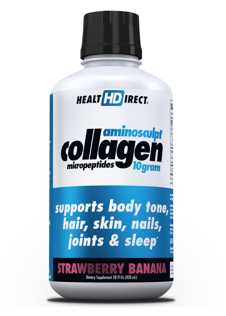 HEALTH DIRECT – AminoSculpt Liquid Collagen Micropeptides – 28 FL Oz – 28 Servings – 10 Grams of Premium Medical-Grade Liquid Collagen for Women – Strawberry Banana