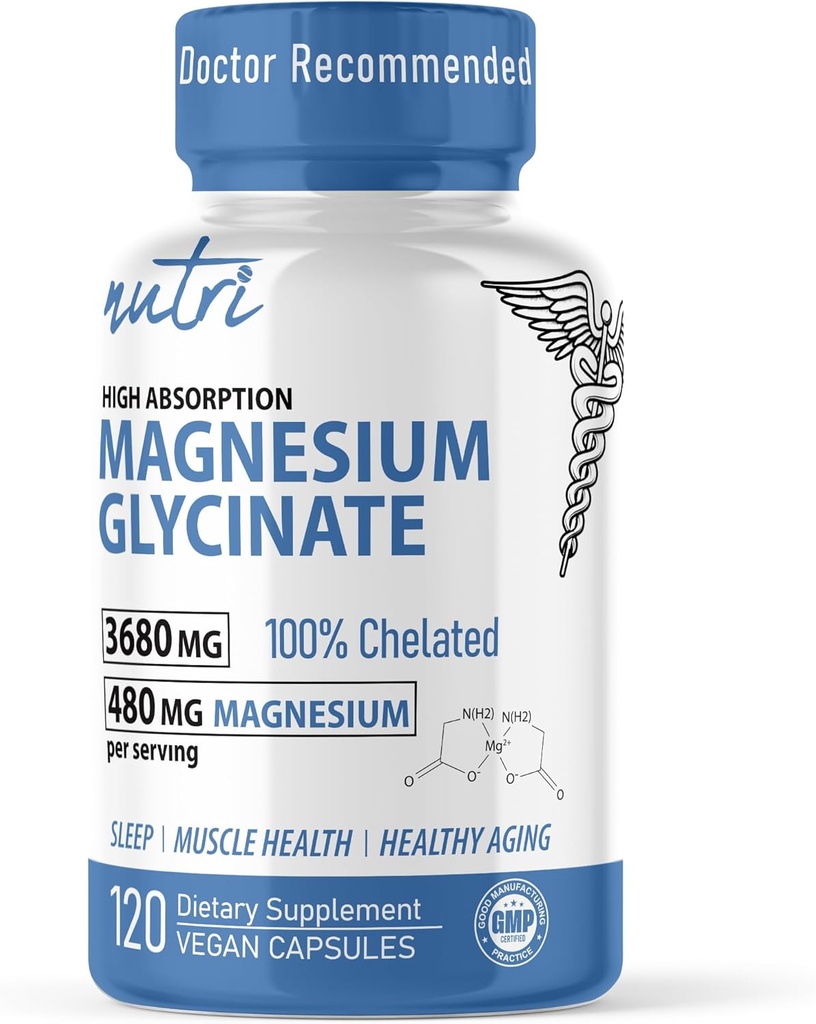 Nature's Fusions Nutri Pure Glycinate 3680 mg - (Provides 480 mg Elemental Magnezyum), Yüksek Absorpsiyon için Chelated, En Az Potency için Uygun olmayan, 120 Capsules