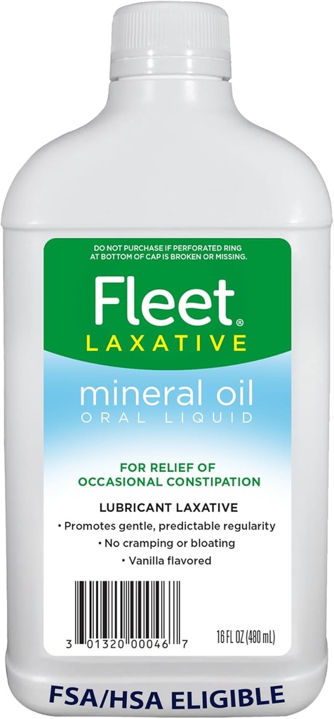 Fleet Mineral Oil, στοματικό υγρό Laxative, Relief δυσκοιλιότητα για ενήλικες, Βανίλια Γεύση, 16 Fl Oz