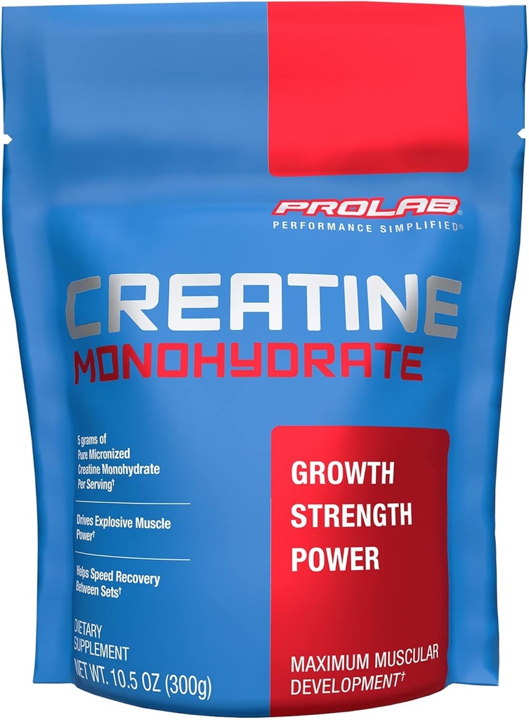 ProLab Beslenme Kretine Monohidrat Mikronized Toz, 5G of Kre Güçlü, Power & Endurance, Fast Absorbing, Unflavored, (300g) (60 Hizmet)