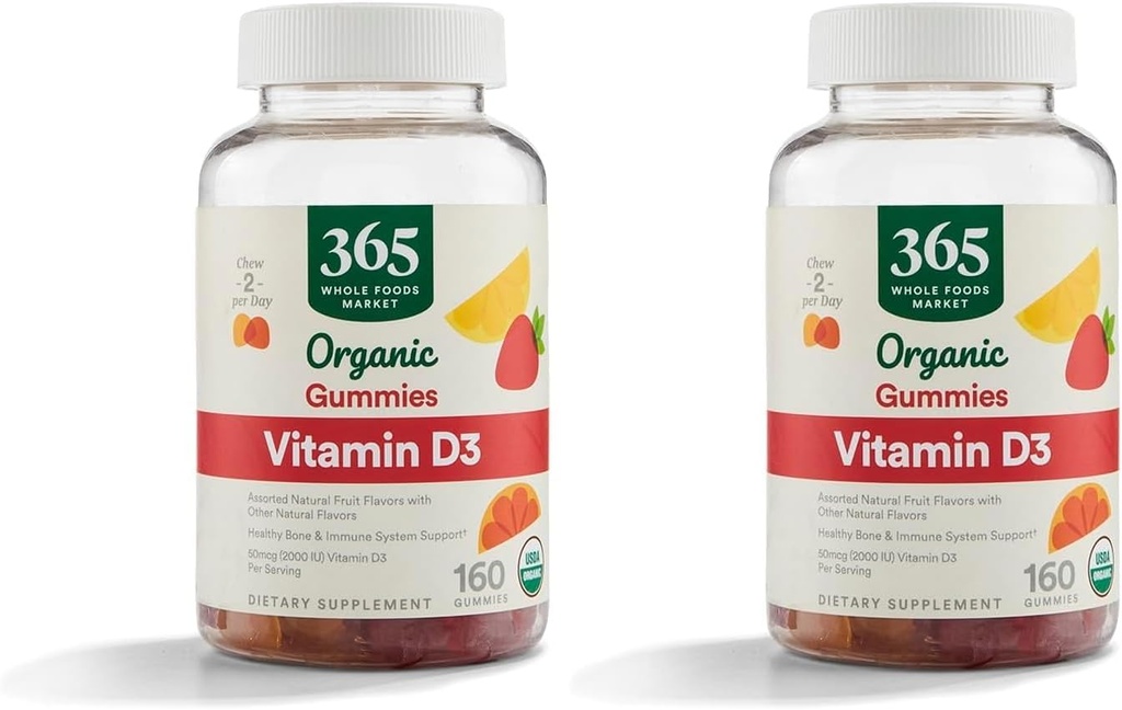 365 by Whole Foods Market, Organik Vitamin D3 Gummy, 160 Kont (Pack of 2)