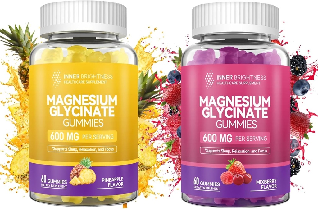 Magnezyum Glycinate Gummies - Sleep, Relaxation & Focus, Non - GMO, Gluten - Free, Karma Berry ve Pinele Flavors, 120 Count (60 of each)