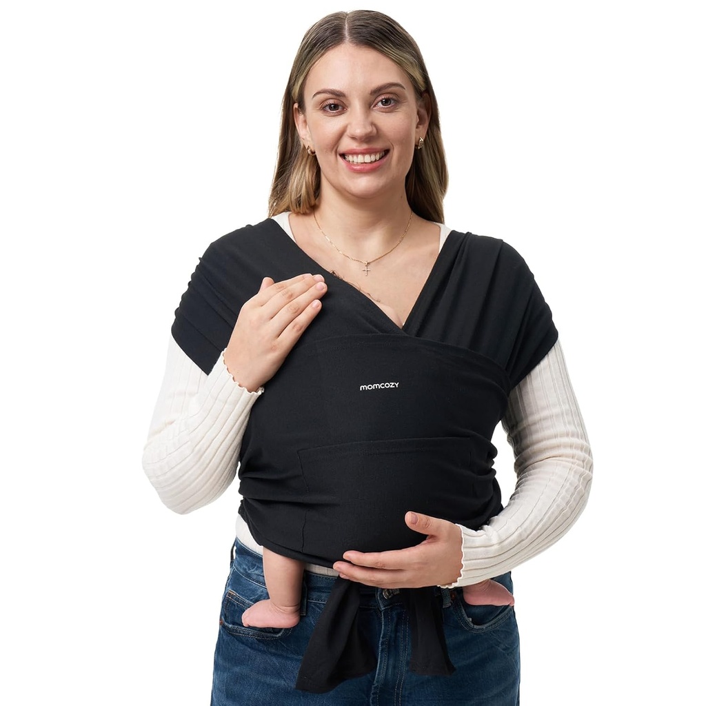 Momcozy Wrap Baby Carrier, εύκολο να φορέσει βρεφικό Carrier Slings, ελαφρύ χέρι δωρεάν μωρό Sling, ρυθμιζόμενο Baby Carriers για το νεογέννητο 8-35 lbs Toddler, Μαύρο
