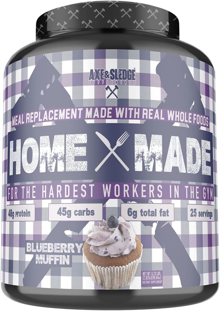 Axe & Sledge Supplements Home Made Whole-Foods-Based Mealchange Toz with Digestive Enzymes, protein, Carbohidrats ve Fats, 25 Hizmet, Blueberry Muffin