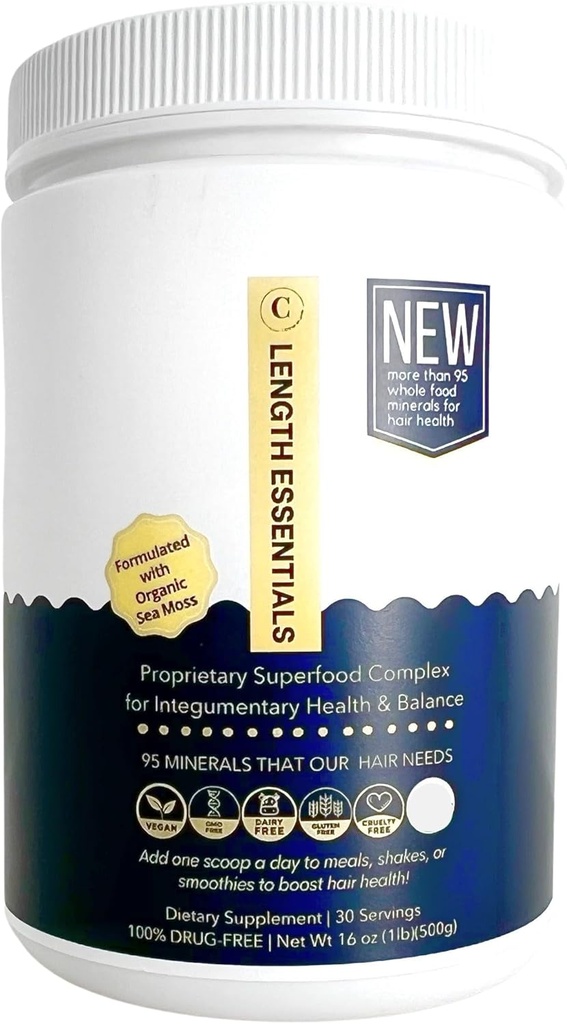 CRISAN Complete Hair Length Essentials Hair Strength Powder Supplement - Sea Moss & Adaptogen Supplement - Βασική ανάμειξη του Complex Vital Adaptogen Superfoods για το μήκος και τη δύναμη των μαλλιών