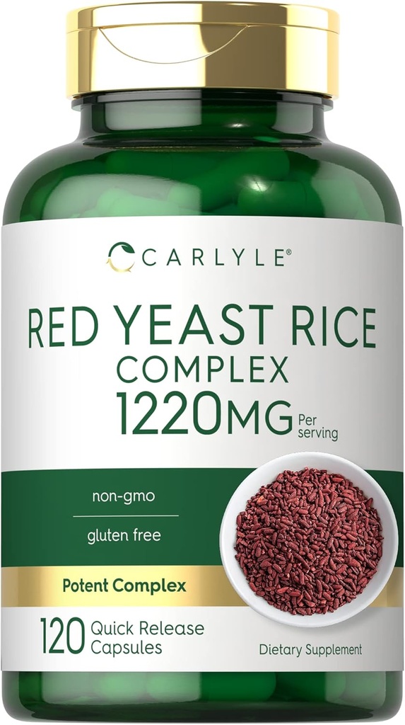 Carlyle Red Yeast Rice Kompleksi | 1220mg | 120 Capsules | Policosanol | Non-GMO ve Gluten Free Supplement Supplement Supplement