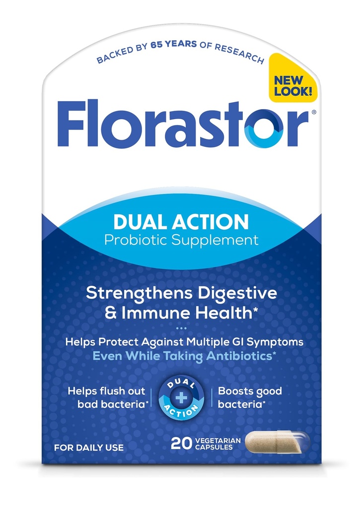 Florastor Probiotics for Digestive & Immune Health, 20 κάψουλες, Probiotics for Women & Men, 1 Probiotic Worldwide, Flush Out Bad Bactory & Boost The Good with Our Strain Saccharomyces boulardii