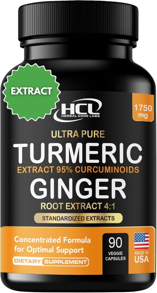 Turmeric Curcumin with Ginger – 1750 mg High-Potency Formula% 95 Standardized Curcuminoids and Ginger Extract – Black Pepper for Advancedd Abors – 60 Vegan Capsules