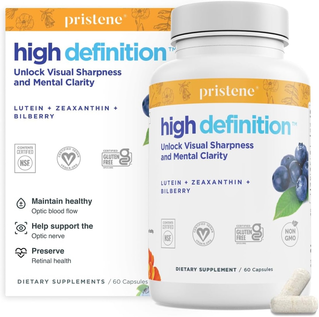 Yüksek Tanım Beyin + Göz Vitaminleri Memory, Focus & Concentration, Lutein & Zeaxanthin (25 mg/5 mg) Gözlerinizi Mavi Işık & Ekranlardan Korumak için Bilberry Supplement