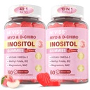 Myo-Inositol & D-Chiro Inositol Gummies for Women 2000 mg + 50 mg, 40:1 Inositol with Vegan Omega-3 + D3, Magnezyum Glycinate, Metil Folate + B12 for Women Health & Wellness, Sugar Free, 120 Cts
