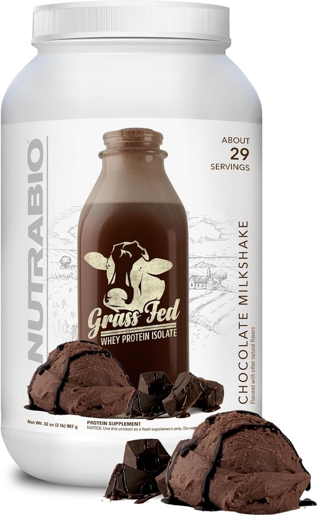 NutraBio Grass Fed Whey Isolate Protein Powder - 25G Protein Per Scoop - Sugar Free Natural Lean Muscle Protein Supplement - Σοκολάτα Mikshake - 2 Λίρες, 29 Μερίδες.
