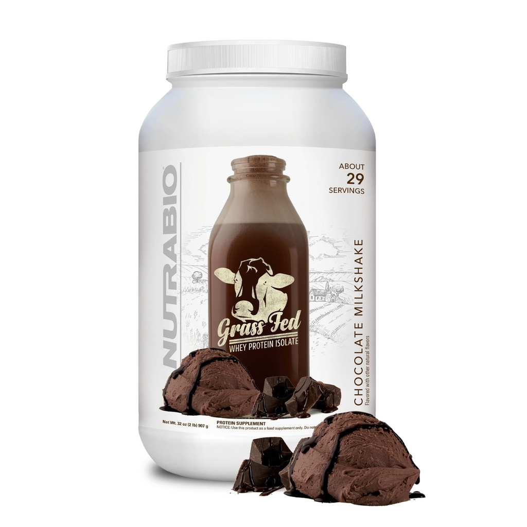 NutraBio Grass Fed Whey Isolate Protein Powder - 25G of Protein Per Scoop - Sugar Free Natural Lean Muscle Protein Supplement - Chocolate - 2 Pounds, 29 Servings