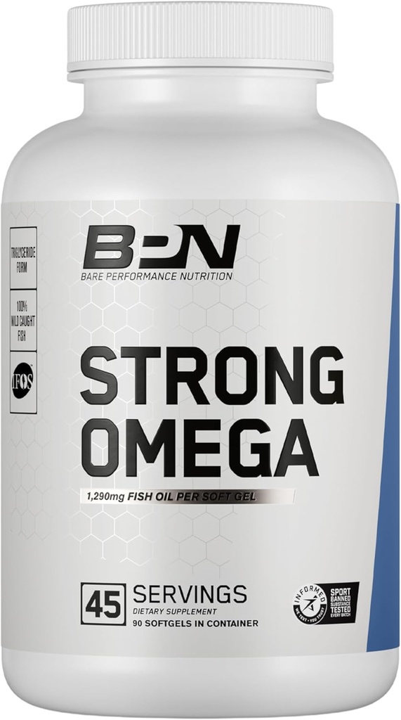 BARE PERFORMANCE NUTRITION, BPN Güçlü Omega Fish Oil Soft Gel, 1290 mg Fish Oil per Capsule, Wild Caught Fish, Sustainable Sourced, IFOS sertifikalı