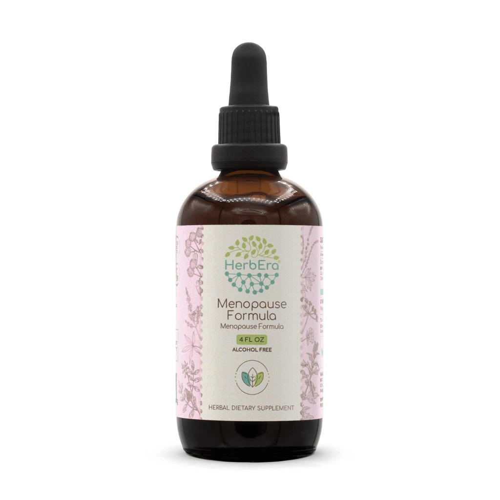 HerbEra Menopause Formula B120 Alkol-Free Extract Tincture, Tempd Liquid Drops Natural Vitex Berry, Licorice Root, Motherwort, Dong Quai Root, Burdock Root, Black Cohosh Root. 4 Fl Oz