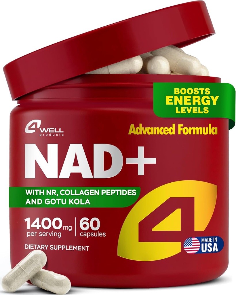 NAD Plus Supplement 1400 mg - NMNH Supplement Alternatif Destekler Nicotinamid Riboside & Gotu Kola, Collagen - Güçlü NAD++ Enerji için Formula, Skin & Cognitive, 60 Caps