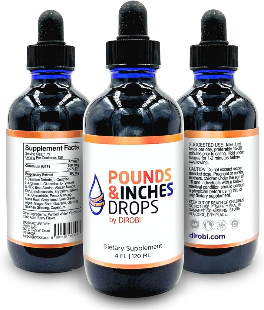 Dirobi Λίρες και Inches Weight Management Drops, Liquid Supplement για γυναίκες και άνδρες, Diet-Pill Alternative με νοστιμότατο άρωμα βατόμουρο