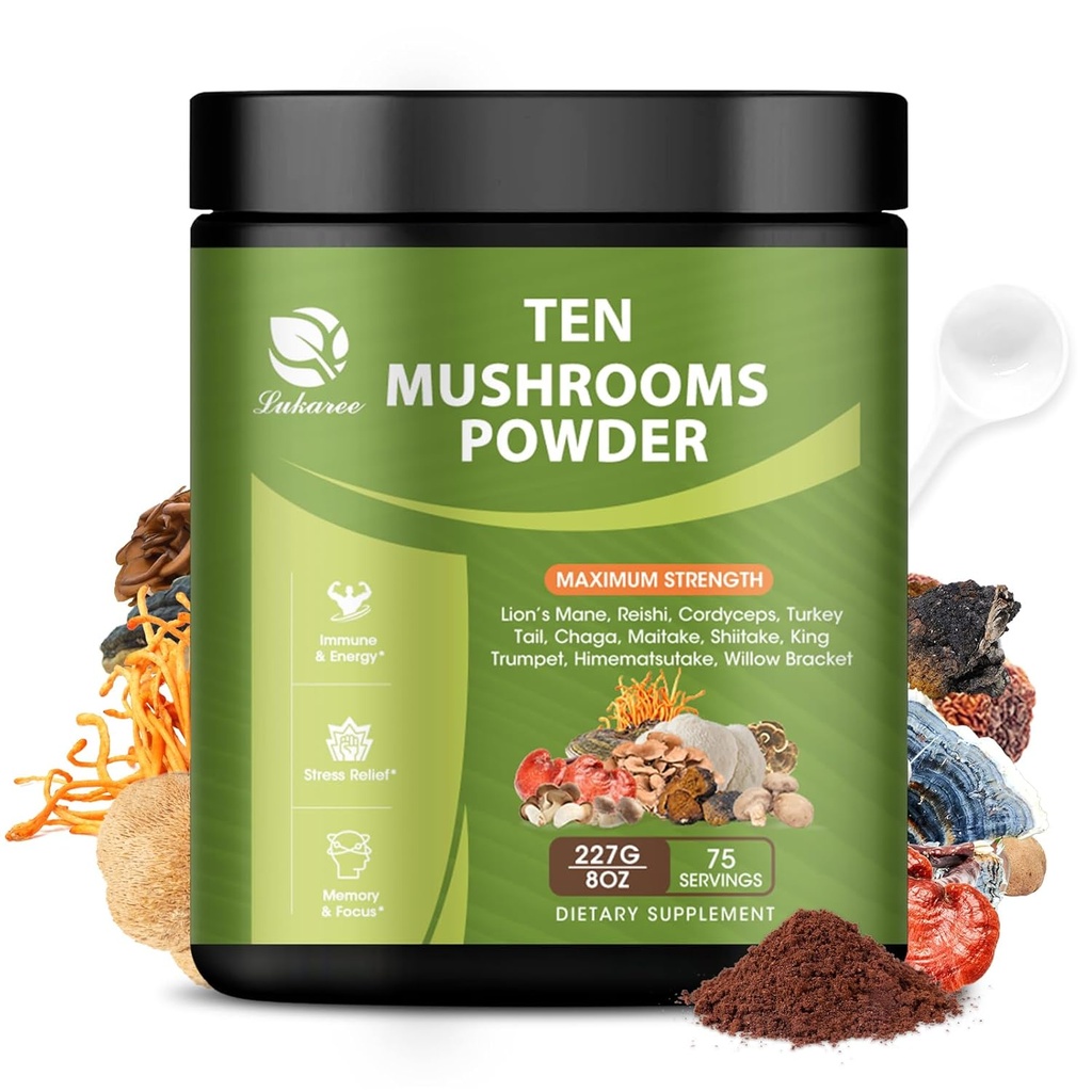 Kahve Yemekleri için 1 Mushroom Toz, 8 oz Mushroom Supplement with Lions Mane, Chaga, Reishi, Türkiye Tail, Cordyceps Mushroom Extract Toz vs, Mushrooms Immune Brain Energy