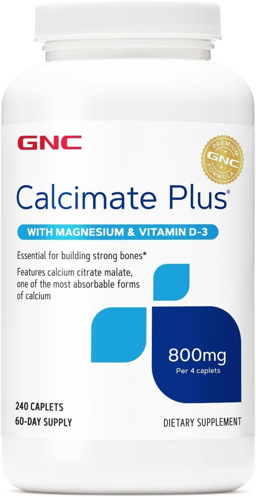 GNC Calcimate Plus 800 mg Supplement, Güçlü Kemikleri Destekler, Gelişenler Gıda Apsiyon, 60 Hizmetler