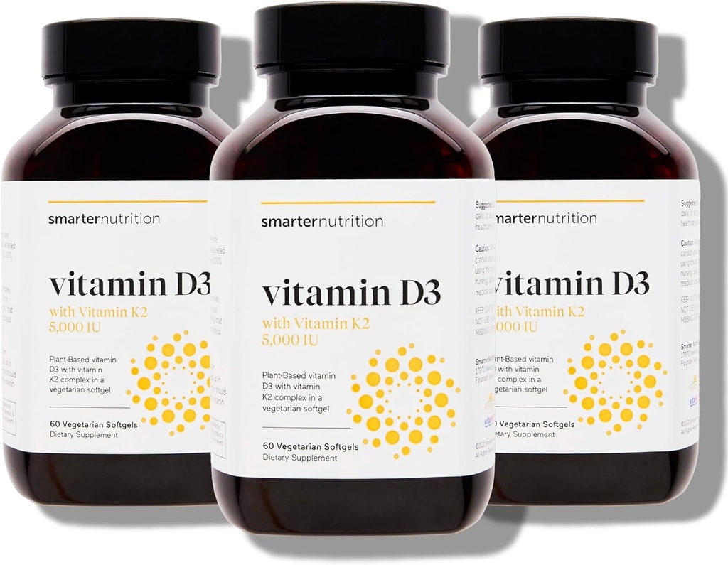 D3 5000 IU + Doğal Vitamin K2 1100 mcg in Organic Coconut & Zeytinyağı - D3 K2 Supplement for Immune & Bone Support - 180 Softgels[90 Day Supply]