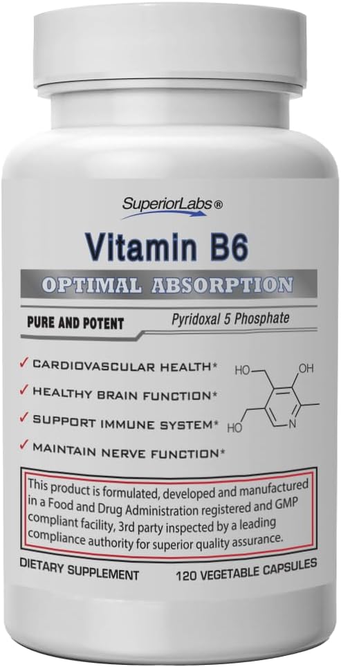 Üstün Laboratuvarlar B6 50 mg, Pure Non-GMO Supplement, High Abxia, Supports Immune & Nervous System, Brain Function, Metabolism & Heart Health, Essential for Hemoglobin Production, 120 Veg Caps