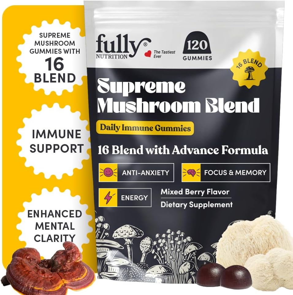 16 Mix Mushroom Gummies - Mushroom Gummies for Yetişkinler, Mushroom Supplement with Chaga, Lions Mane, Reishi, Cordyceps for Focus & Clarity, Supports Microdosing Mushrooms - Karma Berry
