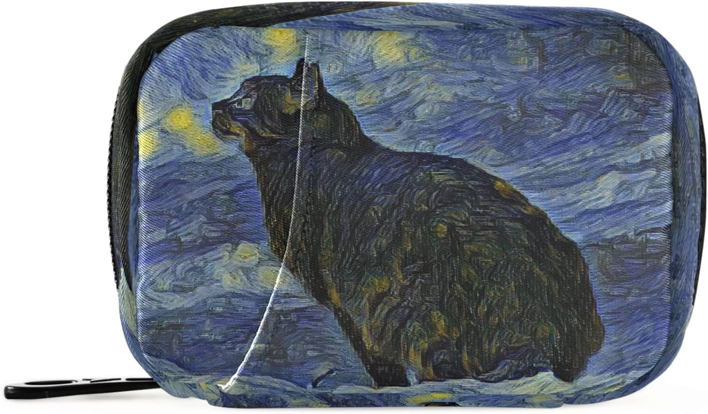 Naanle Van Gogh Galaxy Cat Pill Box 7 Günlük Pill Case Travel Pill Organize Bag with Surface Portable Weekly Case Compact Boyut for Vitamin Supplement Sahibi