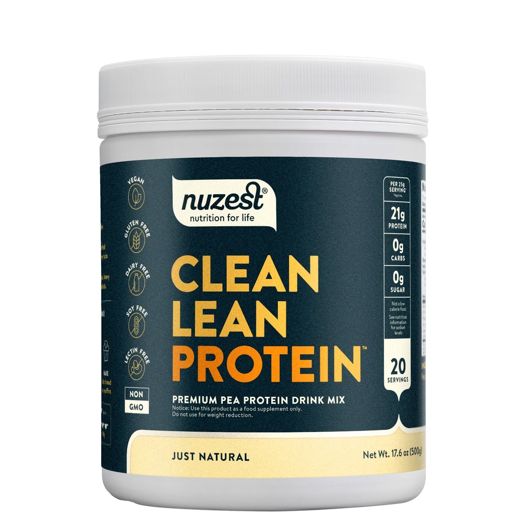 Nuzest - Pea protein Toz - Temiz Lean protein, Premium Vegan Plant Temel Protein Toz, Süt Ücretsiz, Gluten Free, GMO Free, Protein Shake, Just Natural (UNFLAREDVO), 20 Hizmet, 1.1 lb