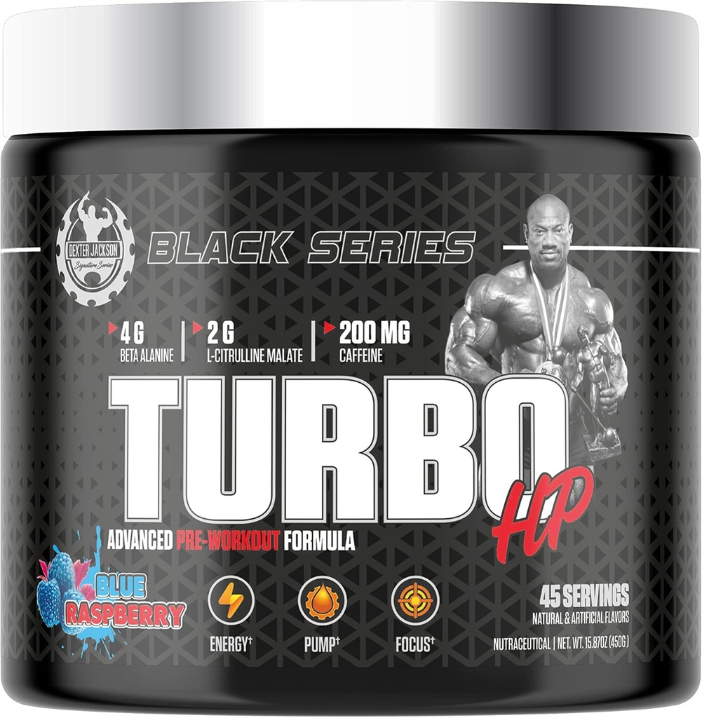 Black Series Turbo HP Pre Workout | Flavoured, Advanced Formula | Boost Energy and Performance | 45 Hizmet, 450 Gram (Regular, Blue Raspberry)