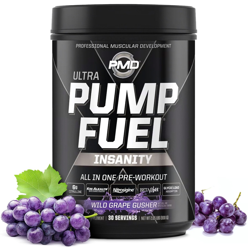 PMD Sports Pump Yakıt Insanlığı - Premium Pre Workout Toz & Muscle Pump, Greater Focus, Endurance & Recovery, Premium Kreine, Arginine & Beta Alanine - Wild Grape Gusher (30 hizmet)