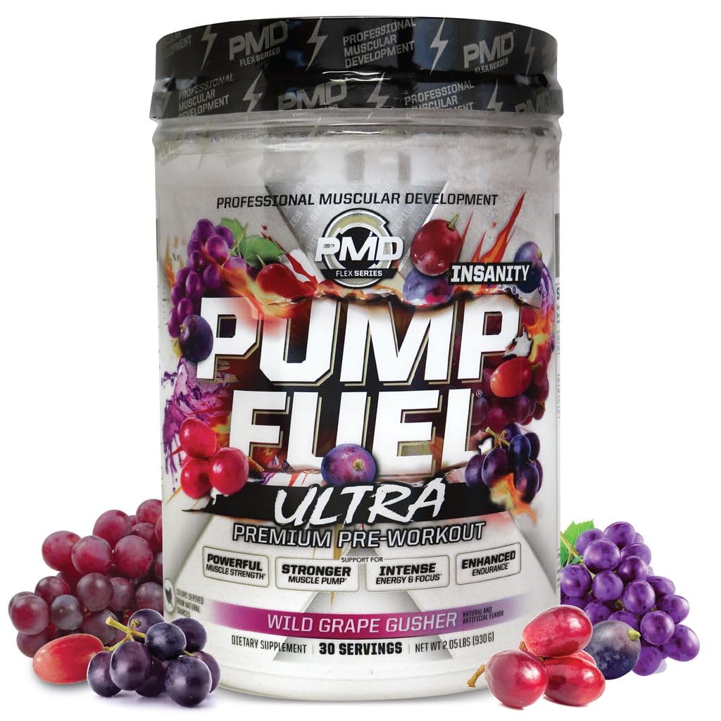 PMD Sports Pump Yakıt Insanlığı - Premium Pre Workout Toz & Muscle Pump, Greater Focus, Endurance & Recovery, Premium Kreine, Arginine & Beta Alanine - Wild Grape Gusher (30 hizmet)