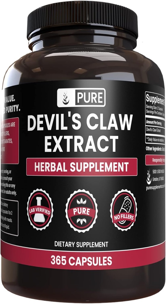 Pure Original Materialss Devil's Claw (365 Capsules) Magnezyum Or Rice Fillers, Always Pure, Lab TY