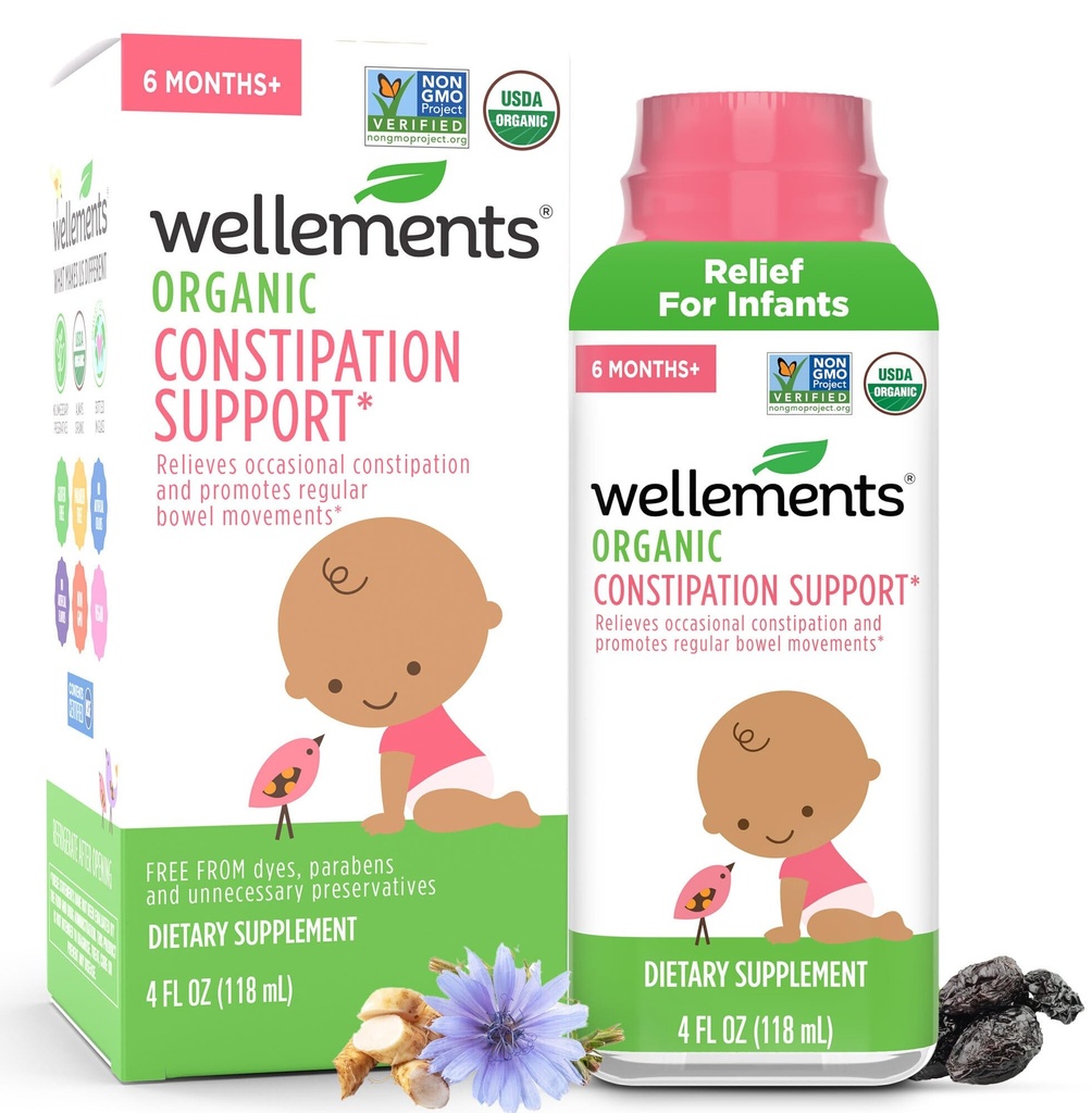 Wellements Organic Constipation Support for 6 Ay+ Bebekler & Toddler (4 Fl Oz) | USDA sertifikalı ve travmatik Yardım * No Harsh Laxatives ile No Harsh Laxatives için