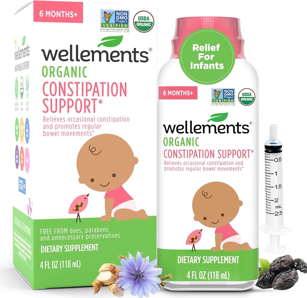 Wellements Organic Constipation Support for 6 Month+ Babies & Toddlers (4 Fl Oz) 