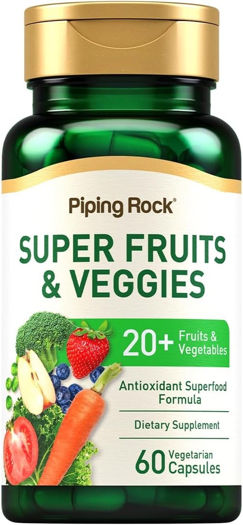 Piping Rock Meyveleri ve Veggies Supplement | 60 Capsules | Superfood Meyve ve Sebze Vitaminleri | Prebiyotik Mix | Vegetarian Formula | Non-GMO, Gluten Free