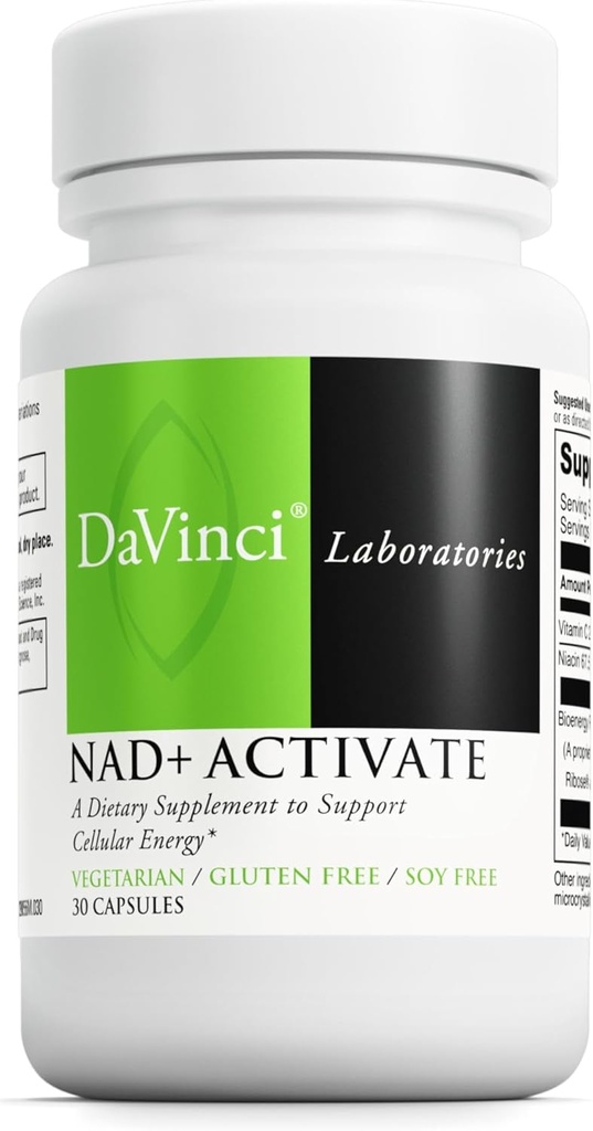 Εργαστήρια DAVINCI NAD+ Ενεργοποίηση - NAD συμπλήρωμα με βιταμίνη C & Niacin - Βοηθά την υποστήριξη της υγείας του εγκεφάλου, της κυτταρικής ενέργειας & More* - Χορτοφαγική, χωρίς γλουτένη και χωρίς σόγια - 30 κάψουλες