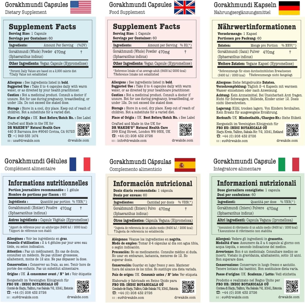 Κάψουλες Gorakhmundi της DR WAKDE (Sphaeranthus indicus, 60 Veg Caps, φυτικό συμπλήρωμα, Ayurvedic Herb, όλα φυσικά, Vegan)