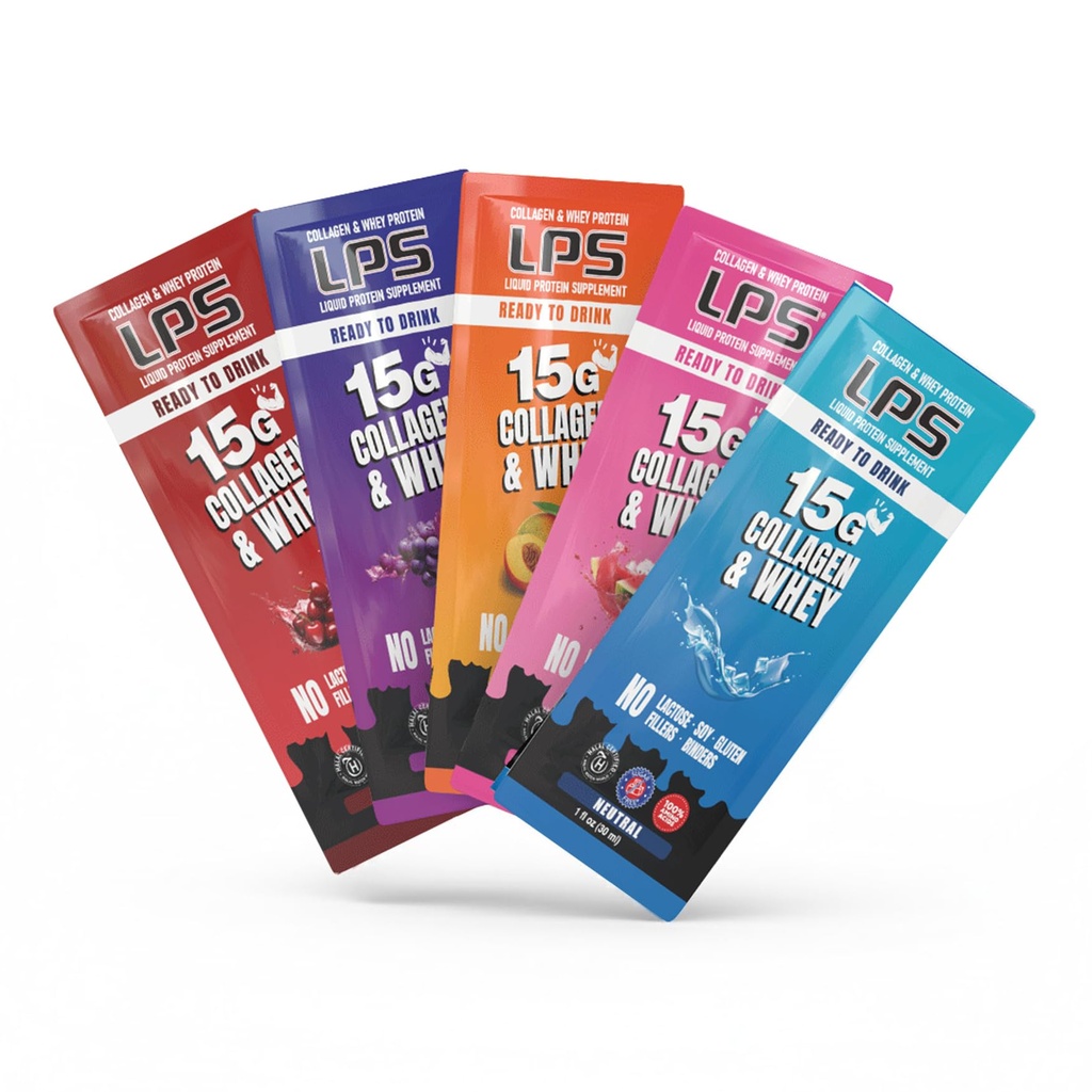 Beslenme Tasarımları LPS Sıvı Collagen & Whey protein Supplement - Non-GMO Drink, Sugar-Free - Erkekler ve Kadınlar için Sağlıklı Cilt & Saç, Single Serve (Variety Box, 30)