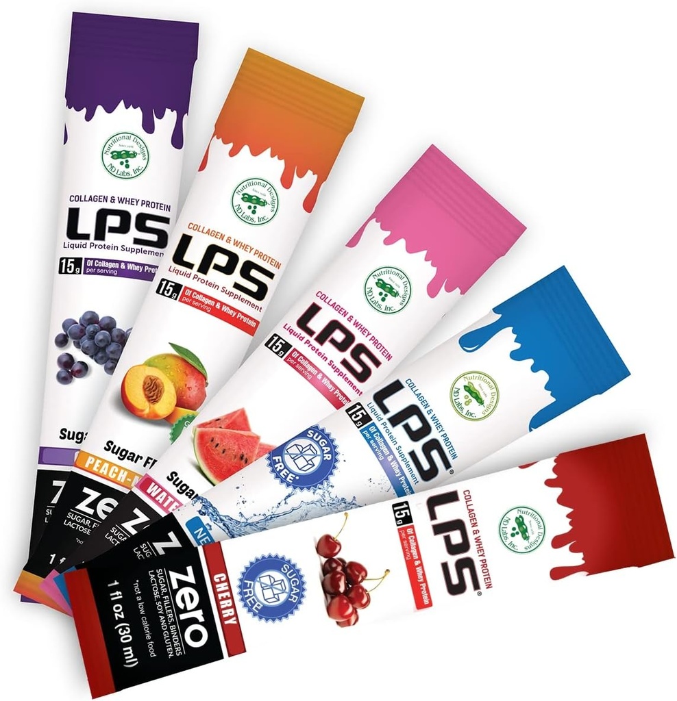 Beslenme Tasarımları LPS Sıvı Collagen & Whey protein Supplement - Non-GMO Drink, Sugar-Free - Erkekler ve Kadınlar için Sağlıklı Cilt & Saç, Single Serve (Variety Box, 30)