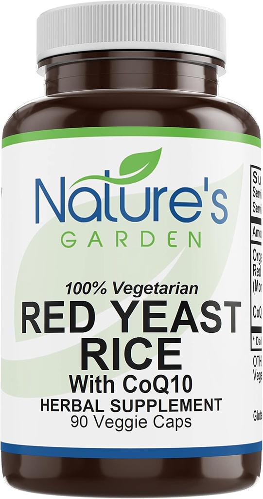 N:47'S GARDEN ESSENTIALS Red Yeast Rice Organic with CoQ10-90 Veggie Caps with 600 mg Organic Red Rice Yeast Plus Co Q 10 - Natures Support for Cholesterol
