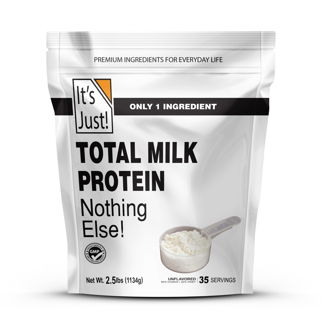 Sadece! - Toplam Süt Protein Yoğun Tozu (Contains:% 80 Casein / %20 Whey), Ağır Metal Test Edildi, Yok Flavors, Non-GMO, Gluten Free (2.5 Pound, Unflavored)