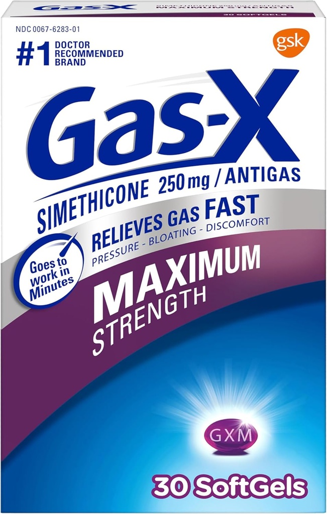 Αέριο-X Μέγιστη δύναμη Αέριο ανακούφιση Softgels με Simethicone 250 mg - 30 Count