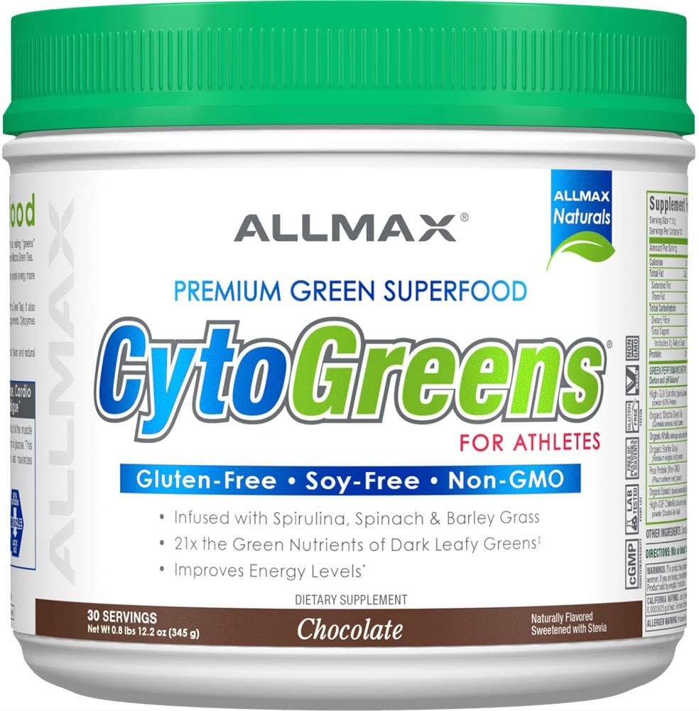 ALLMAX Beslenme - Cytogreens Super Greens Toz, Spirulina, Spinach & Barley Grass, Supports Immune & Digestive Health, Gluten Free & Vegan, 30 Hizmet (Chocolate)