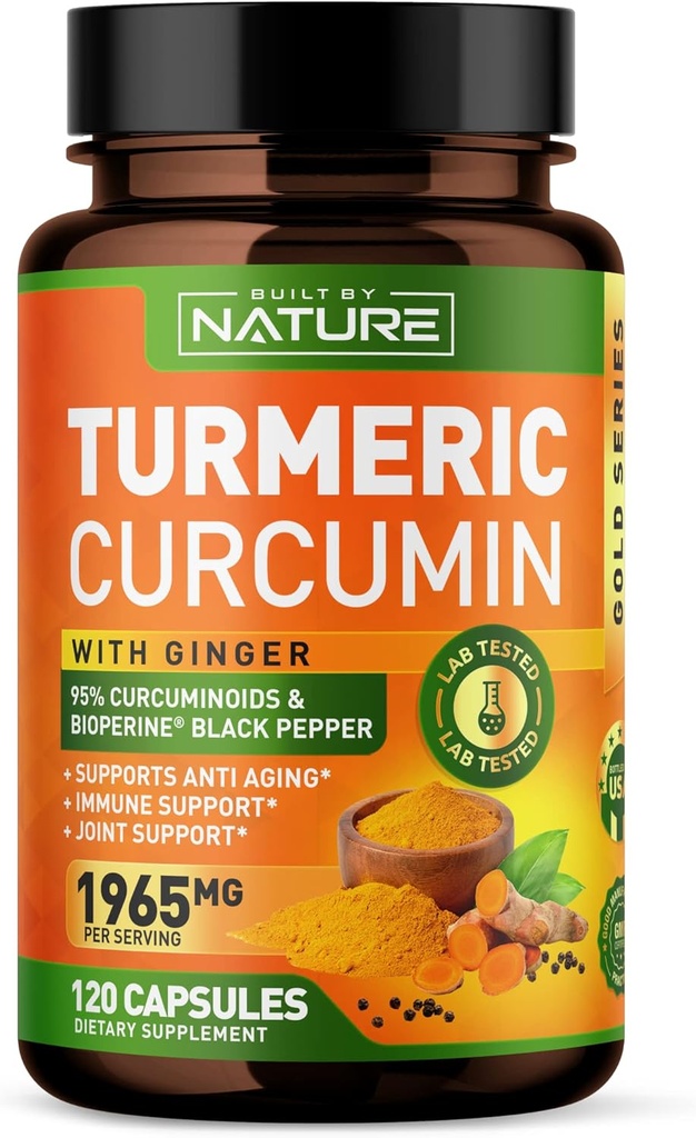 Turmeric Curcumin 1965mg with Ginger & BioPerine Black Pepper Extract - High Abors% 95 Curcuminoids for Joint & Antioksi Support - Non-GMO, Gluten-Free, Vegan - 120 Herbal Supplement Capsules