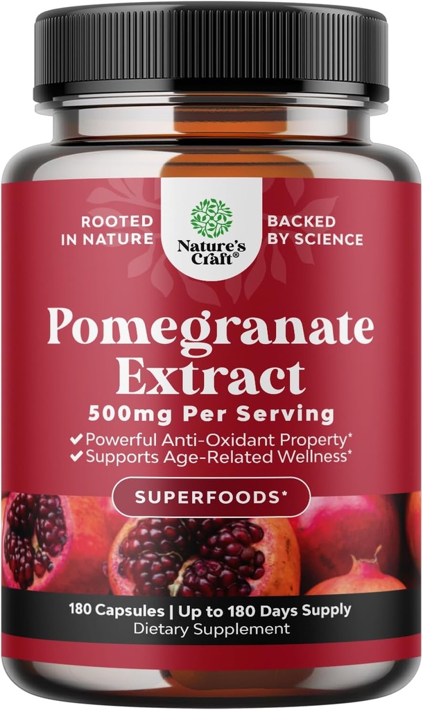 Advanced Antioxidant Superfood Pomegranate Supplement - Natural Pomegranate Extract Polyphenols Supplement for Heart Health and Joint Support - Reds Superfood Powder Capsules for Men and Women 180ct